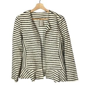 Anthropologie Dolan White Navy Stripe Knit Open Front Ruffle Hem Blazer Jacket S
